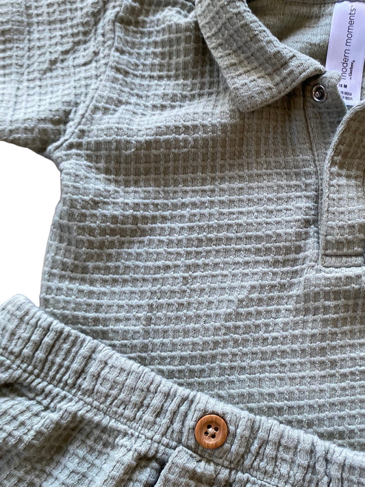 Modern Moments | Green Waffle Knit Polo Set with Shorts | 12-18