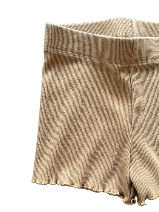 Little Co. | tan Ribbed Lettuce Hem Shorts | 2T