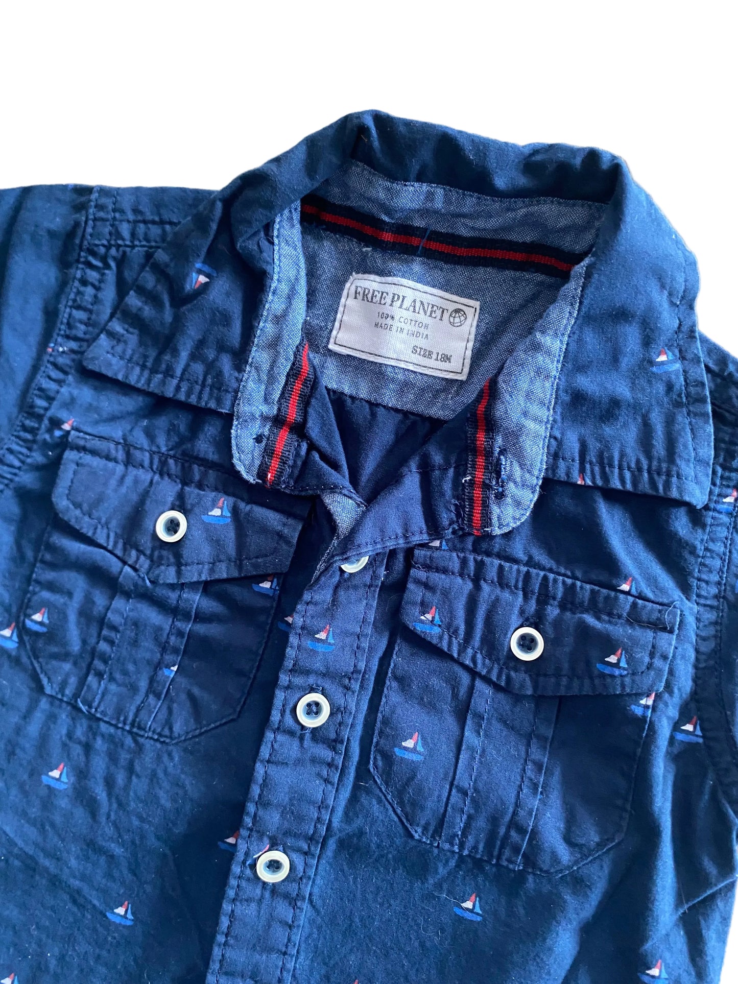 Free Planet | Sailboat Button Down Camp Shirt | 18 months
