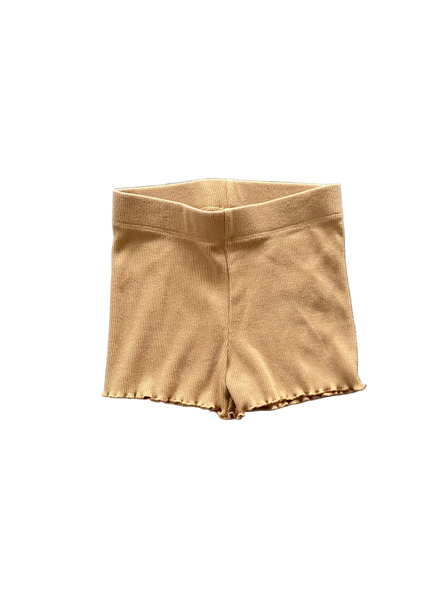 Little Co. | tan Ribbed Lettuce Hem Shorts | 2T