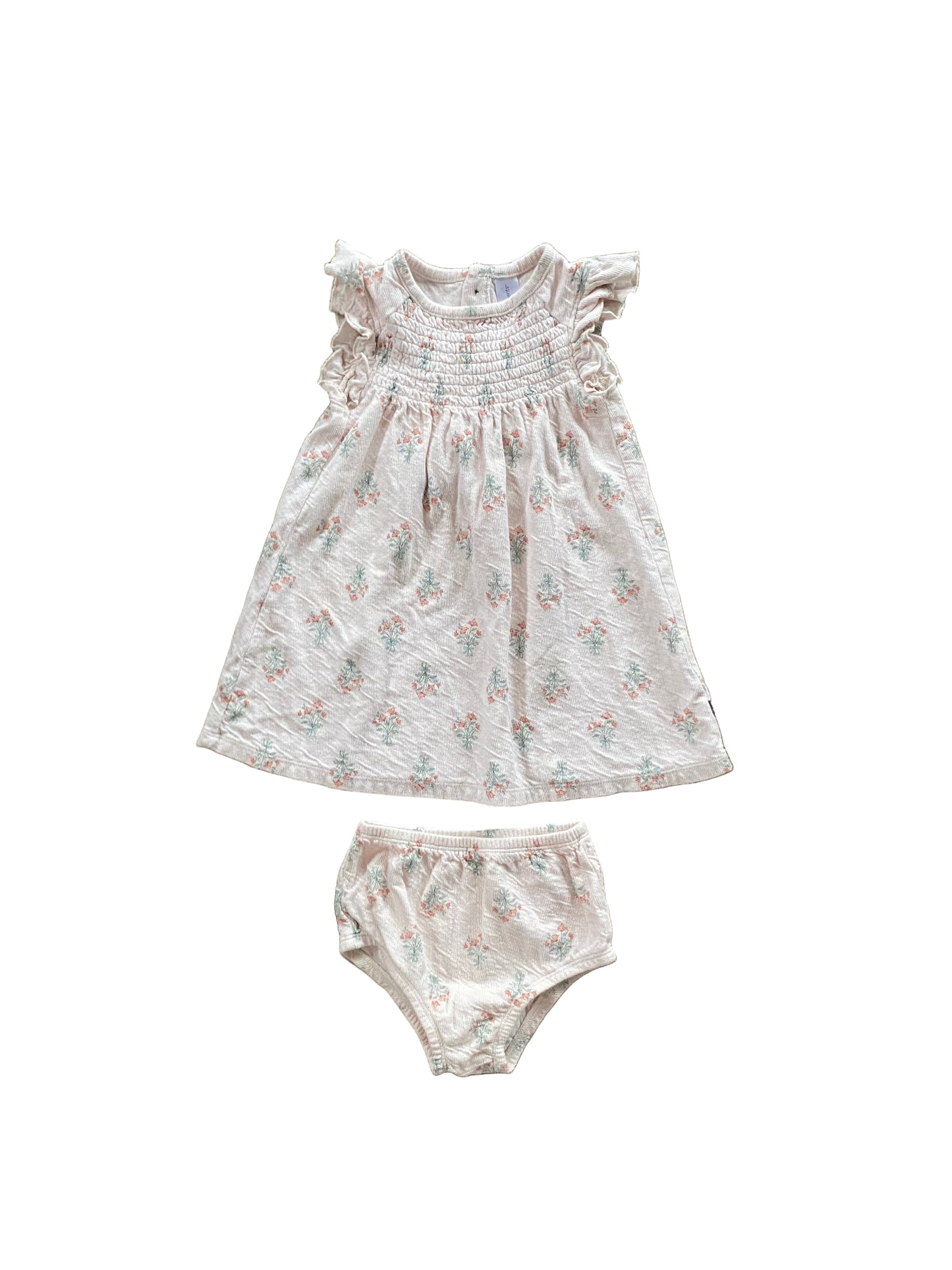 Modern Moments | Pink Floral Dress with Flutter Sleeves | 18-24 months