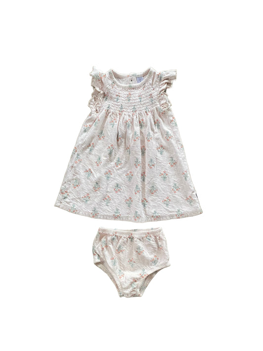 Modern Moments | Pink Floral Dress with Flutter Sleeves | 18-24 months