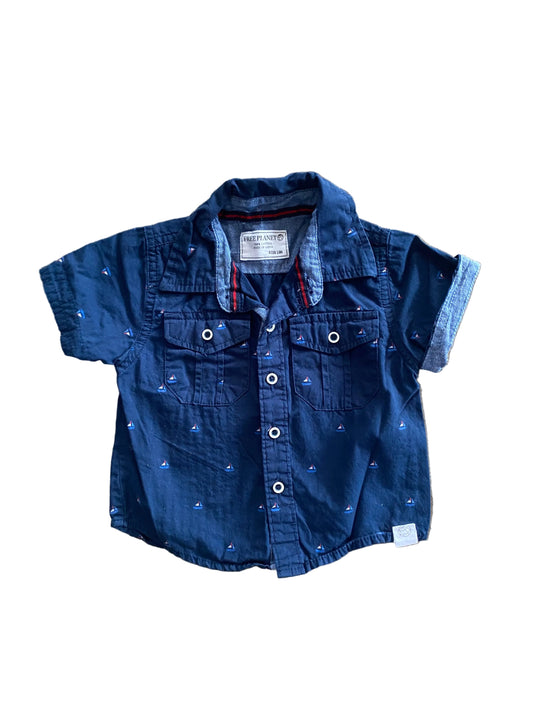 Free Planet | Sailboat Button Down Camp Shirt | 18 months
