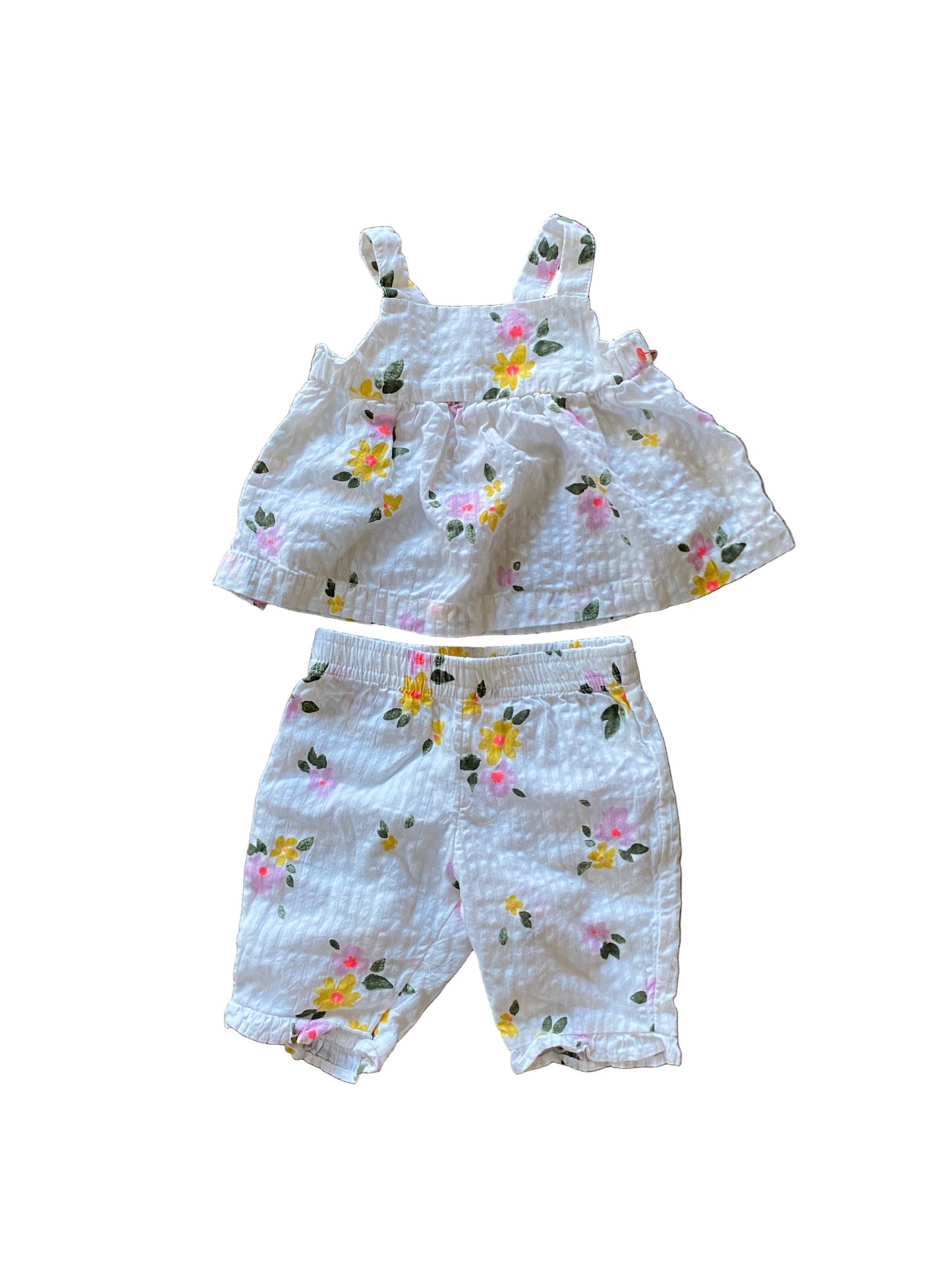 Cat and Jack | Yellow Floral Linen Smock Too with Pants | 0-3 Months