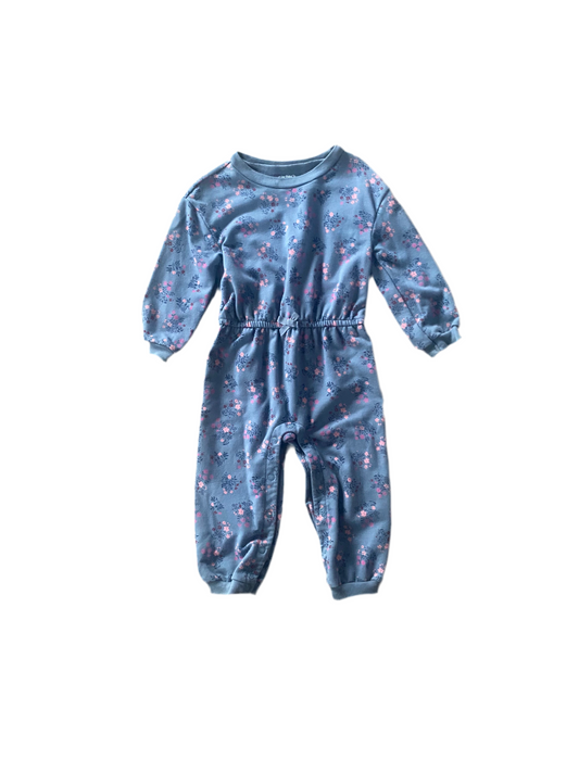 Carter’s | Sweatsuit Romper Blue Floral | 18-24 Months
