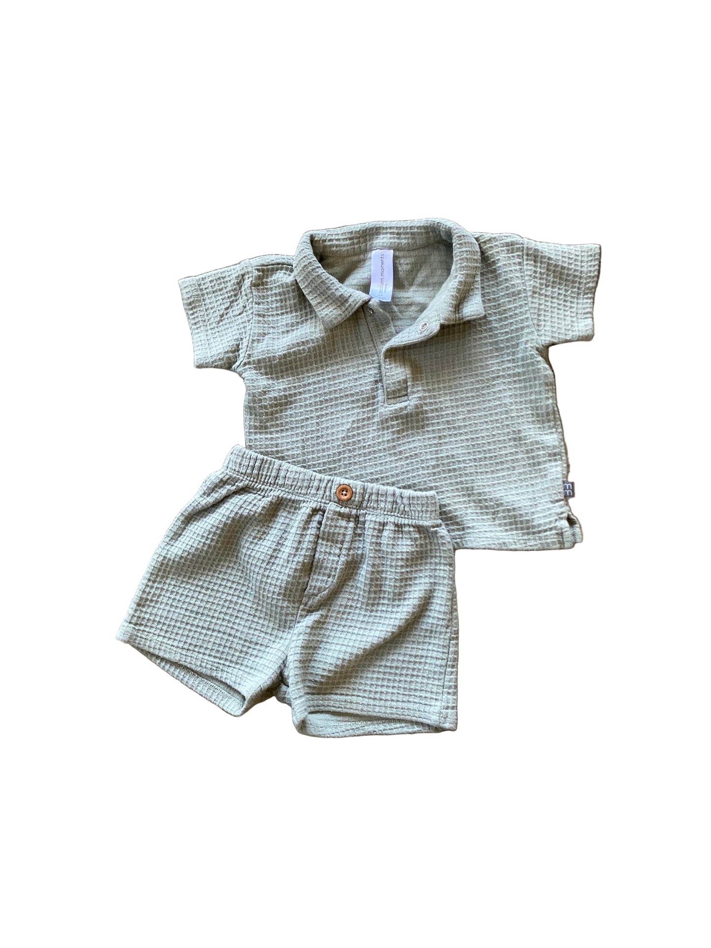 Modern Moments | Green Waffle Knit Polo Set with Shorts | 12-18