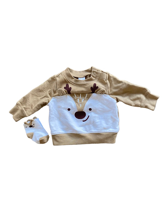 Carter’s | Reindeer Sweatshirt with Socks | 0-3 Months