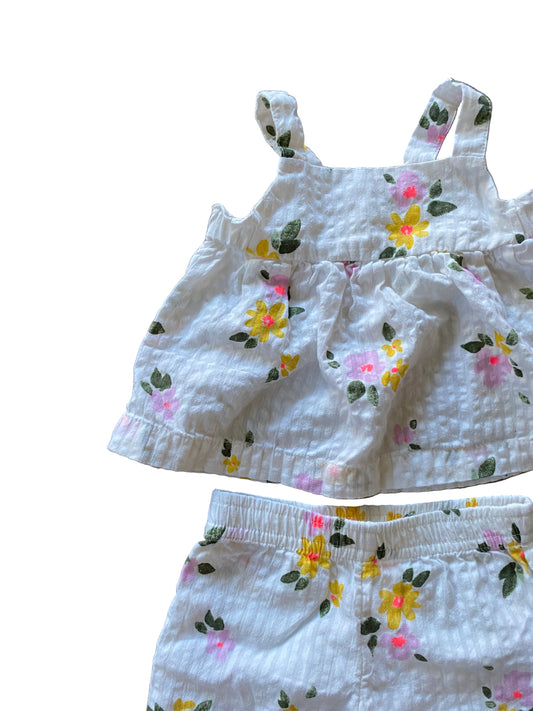 Cat and Jack | Yellow Floral Linen Smock Too with Pants | 0-3 Months