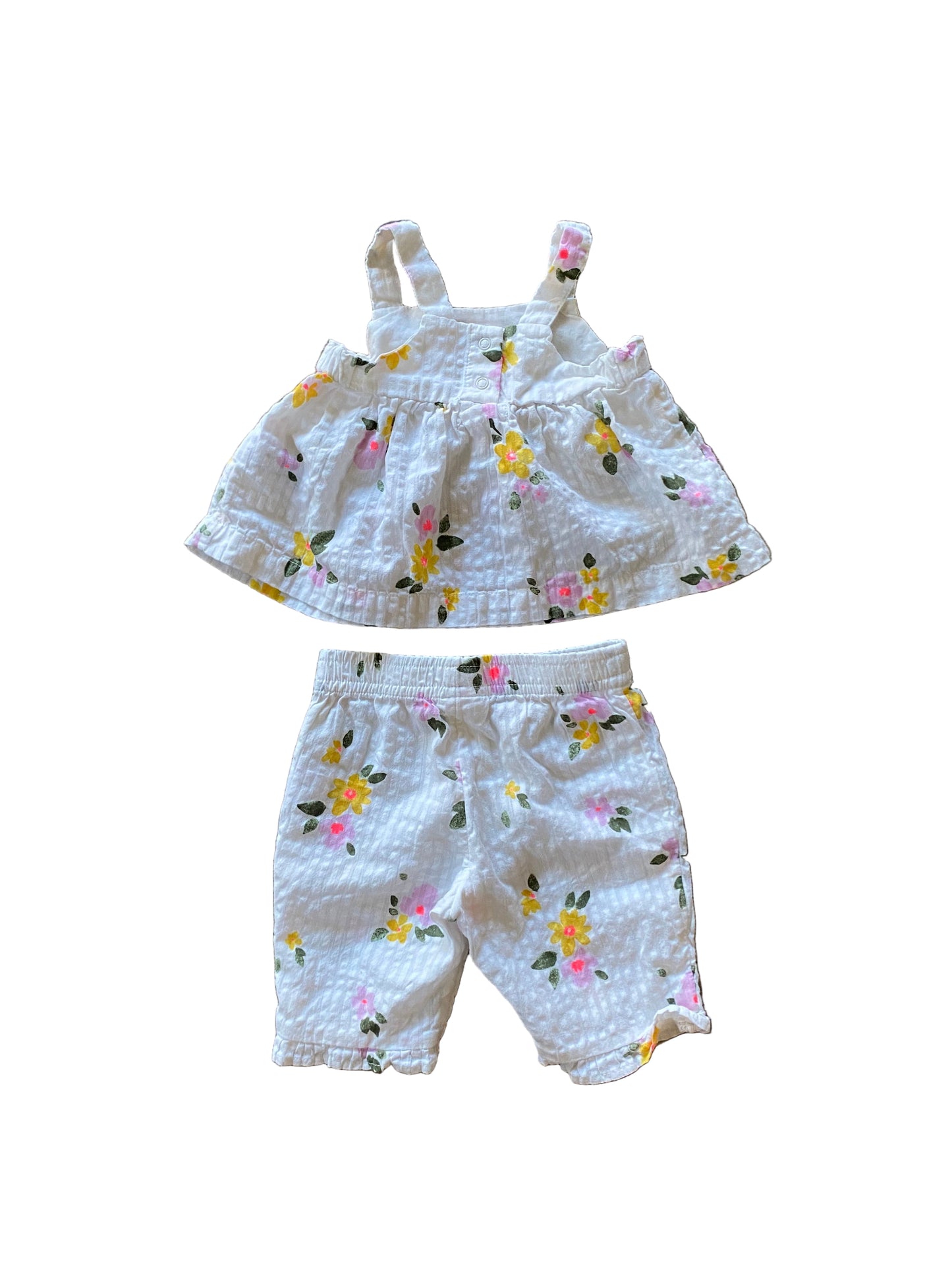 Cat and Jack | Yellow Floral Linen Smock Too with Pants | 0-3 Months
