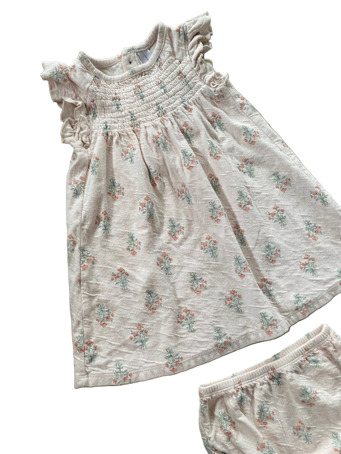Modern Moments | Pink Floral Dress with Flutter Sleeves | 18-24 months