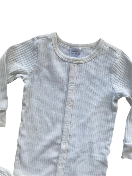 Modern Moments | Ivory White Button Romper | 9-12 Months