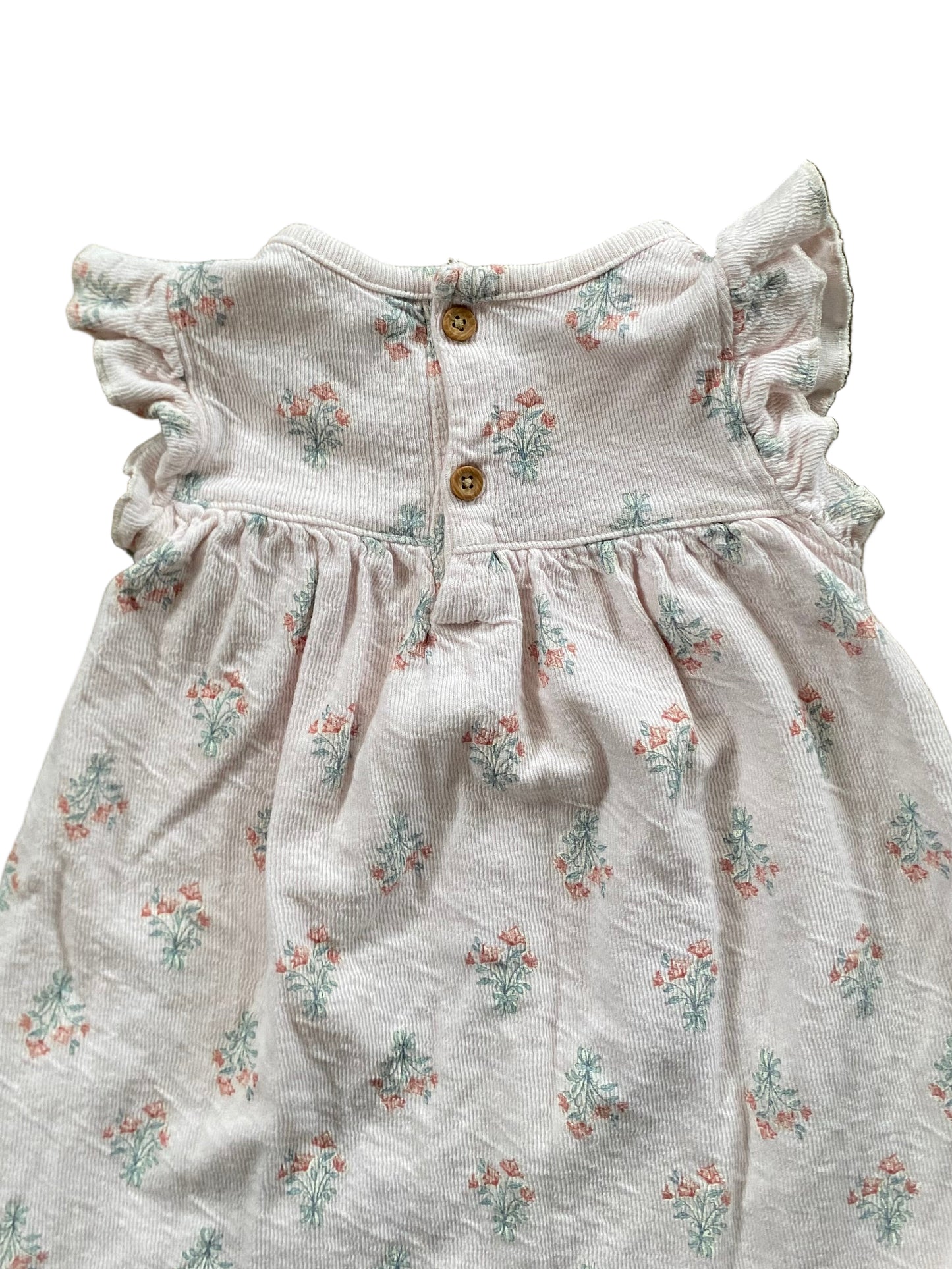 Modern Moments | Pink Floral Dress with Flutter Sleeves | 18-24 months