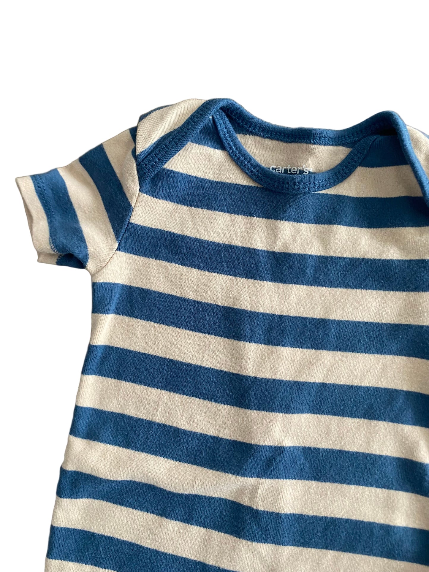 Carter’s | Blue and Beige Striped Onesie | 12-18 months