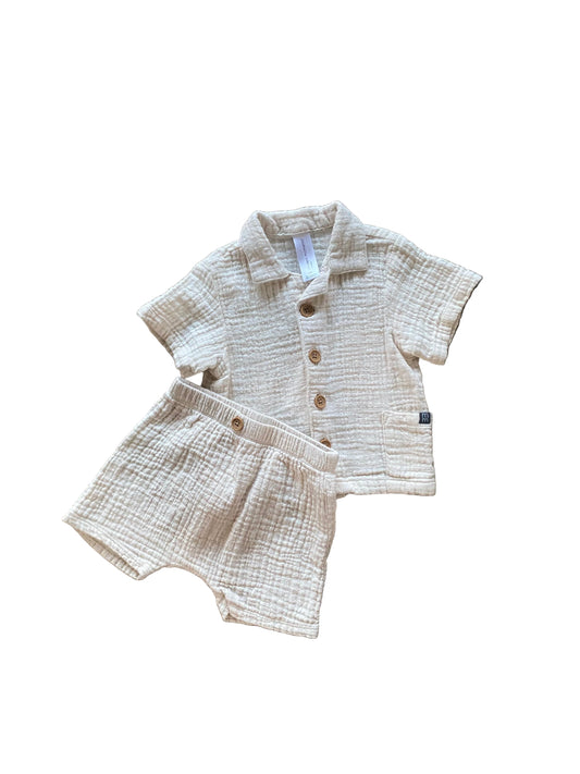 Modern Moments I Ivory Muslin Cotton Summer Set | 18 months