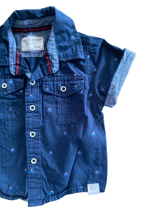 Free Planet | Sailboat Button Down Camp Shirt | 18 months